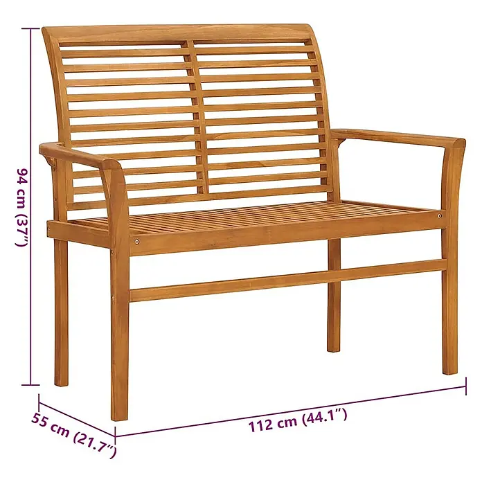 Furnicato Gartenbank Teakholz lackiert - B x T x H: 112 x 55 x 94 cm, Taupe - Holzgartenbank in hellem Braun. Maße: 112 cm breit, 55 cm tief, 94 cm hoch.