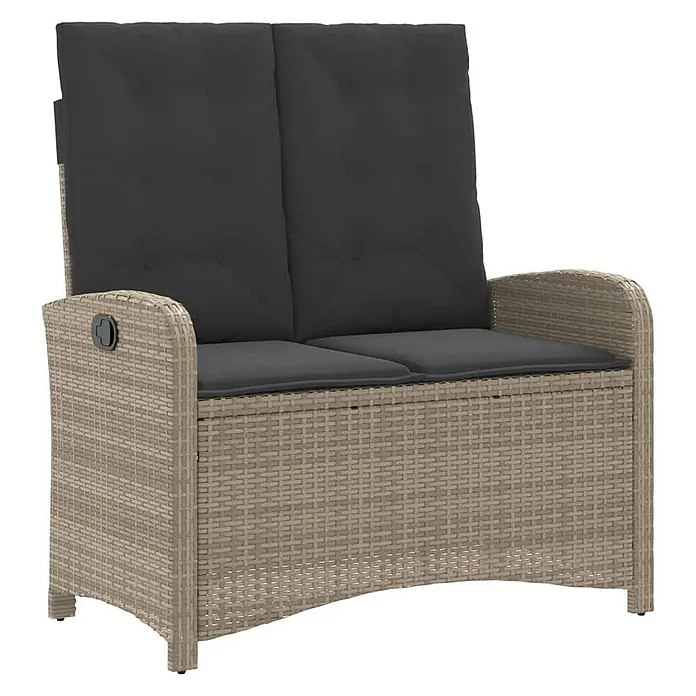 Furnicato Gartenbank - B x T x H: 86 x 86 x 93 cm, Hellgrau - Verstellbares Zweisitzer-Gartensofa aus hellbraunem Polyrattan mit dunkelgrauen Kissen.