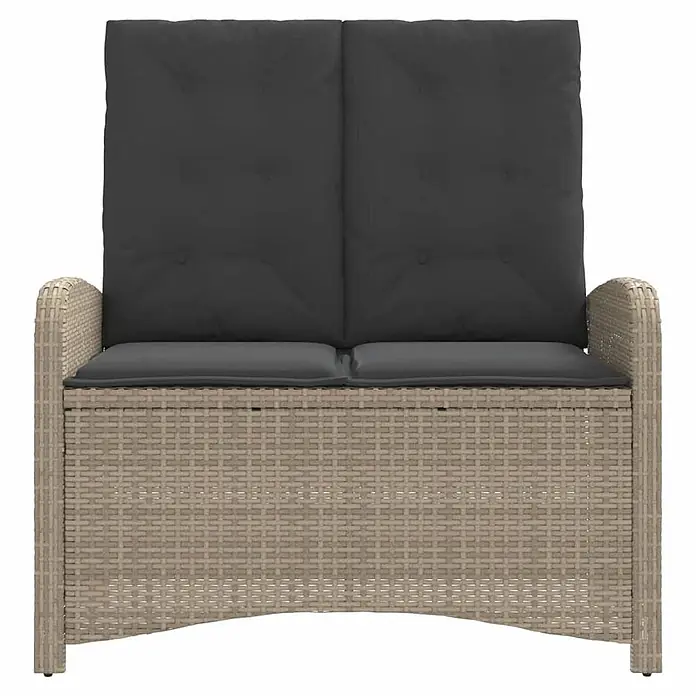 Furnicato Gartenbank - B x T x H: 86 x 86 x 93 cm, Hellgrau - Zweisitzer Gartensofa aus Polyrattan mit beigem Geflecht und dunkelgrauen Kissen.