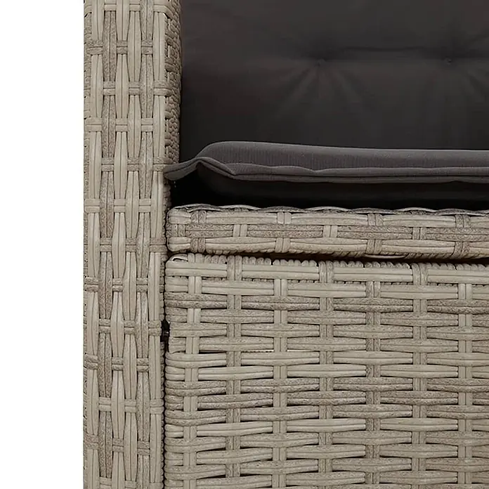 Furnicato Gartenbank - B x T x H: 86 x 86 x 93 cm, Hellgrau - Detailansicht heller grauer Polyrattanmöbel mit dunkelgrauen Kissen.