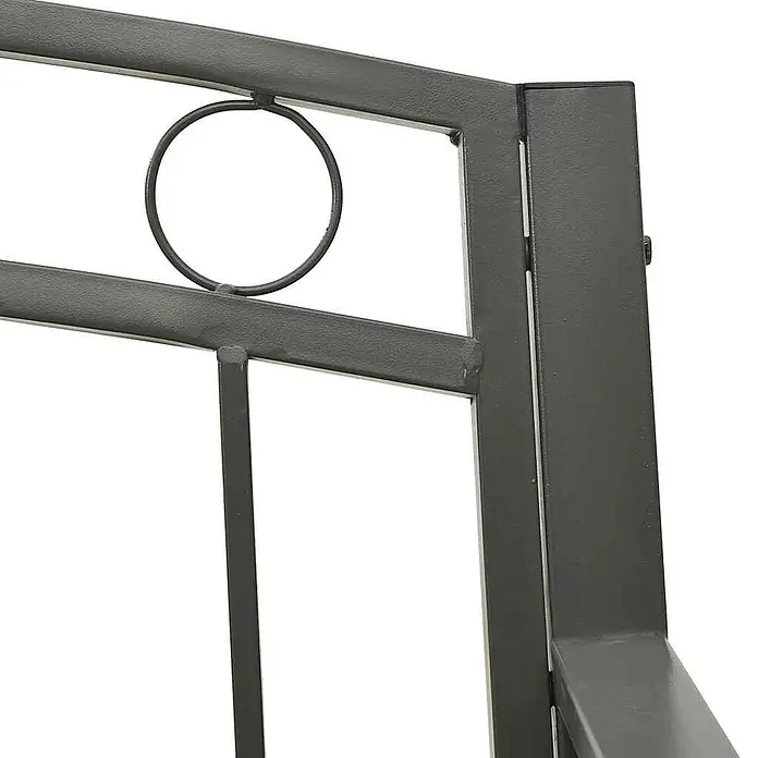 Furnicato Gartenbank pulverbeschichtet - B x T x H: 120 x 51 x 81 cm, Grau - Anthrazitfarbener Metallrahmen mit quadratischen Profilen und dekorativem Kreisdetail.