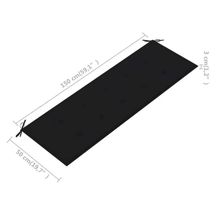 Furnicato Gartenbank Eukalyptusholz geölt - B x T x H: 150 x 60 x 89 cm, Schwarz - Schwarzes getuftetes Outdoor-Kissen mit Bindebändern, 150x50x3 cm.