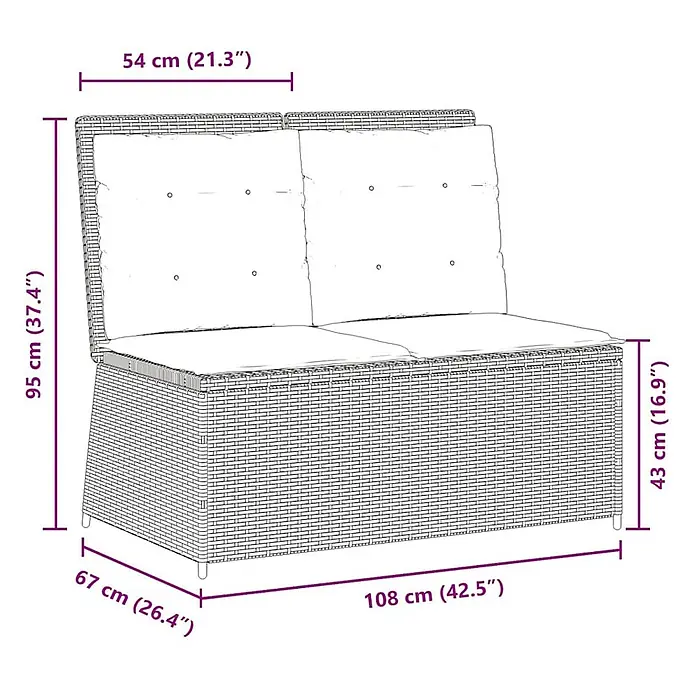 Furnicato Gartenbank - B x T x H: 95 x 108 x 95 cm, Braun - Zweisitzer-Gartensofa in Rattan-Optik mit hellen Kissen.