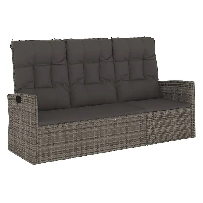 Furnicato Gartenbank PE-Rattan - B x T x H: 95 x 173 x 95 cm, Grau - Graues Polyrattan Gartensofa mit dunkelgrauen Kissen.