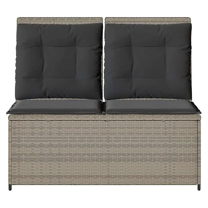 Furnicato Gartenbank - B x T x H: 95 x 95 x 95 cm, Hellgrau - Zweisitzige, hellgraue Gartenbank in Rattan-Optik mit dunkelgrauen Kissen und integriertem Stauraum.