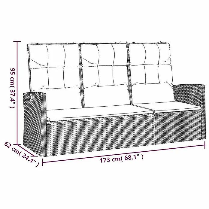 Furnicato Gartenbank PE-Rattan - B x T x H: 95 x 173 x 95 cm, Grau - Dreisitzer-Rattan-Sofa mit weißen Kissen.