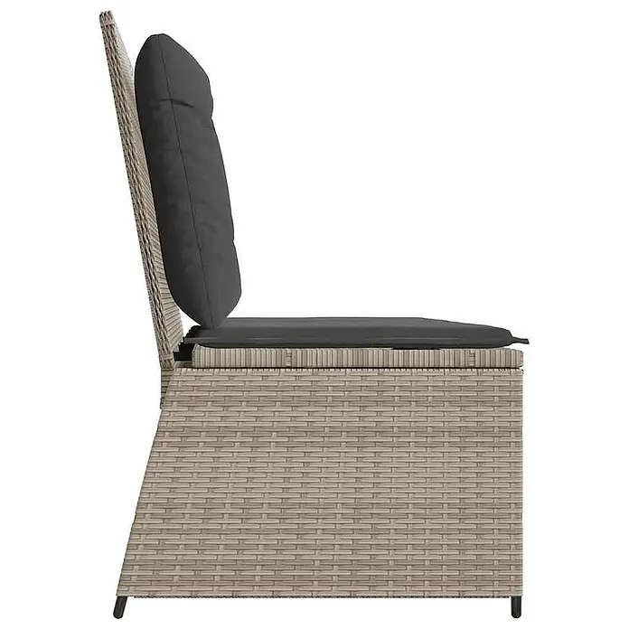 Furnicato Gartenbank - B x T x H: 95 x 95 x 95 cm, Hellgrau - Beiger Rattan-Optik Outdoorstuhl mit dunkelgrauen Kissen, Seitenansicht.