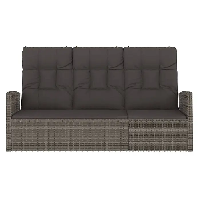 Furnicato Gartenbank PE-Rattan - B x T x H: 95 x 173 x 95 cm, Grau - Dreisitzer-Gartensofa aus grauem Polyrattan mit dunkelgrauen Sitz- und Rückenkissen.