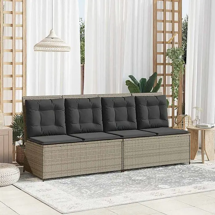 Furnicato Gartenbank - B x T x H: 95 x 95 x 95 cm, Hellgrau - Modulares Outdoor-Sofa aus hellbraunem Polyrattan mit dunkelgrauen Kissen, inklusive integriertem Stauraum.