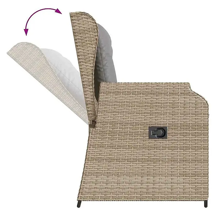 Furnicato Gartenbank - B x T x H: 95 x 110 x 95 cm, Beige und Grau - Beigefarbenes Rattan-Gartensofa mit verstellbarer Rückenlehne, teilweise geöffnet.