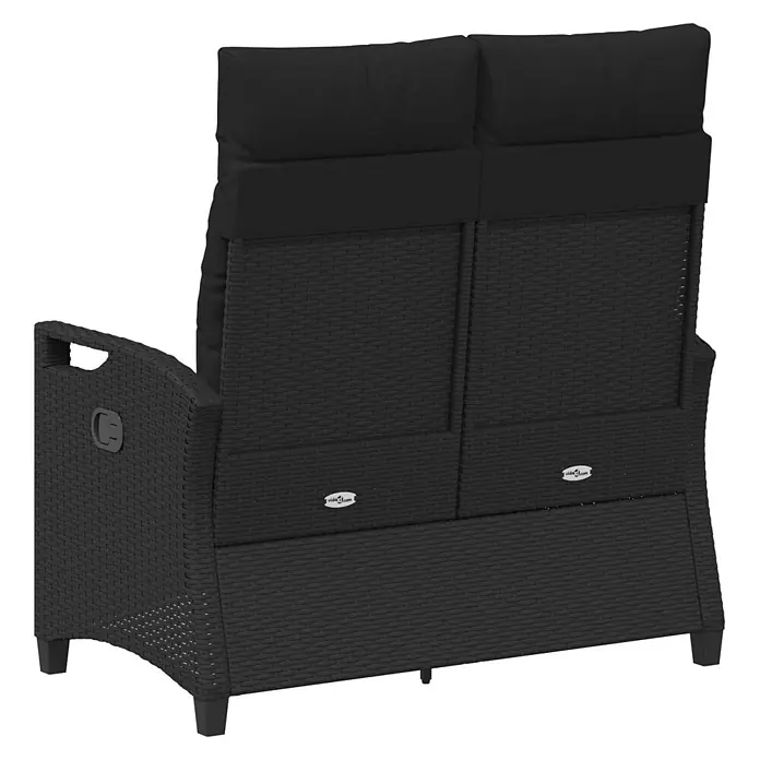 Furnicato Gartenbank pulverbeschichtet - B x T x H: 60 x 105 x 112 cm, Schwarz - Schwarzes Rattan 2-Sitzer Gartensofa mit hoher Rückenlehne und Kissen.