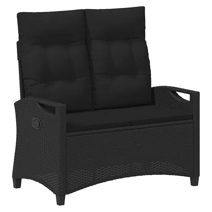 Furnicato Gartenbank pulverbeschichtet - B x T x H: 60 x 105 x 112 cm, Schwarz - Schwarze Polyrattan-Gartenbank für zwei Personen mit schwarzen Kissen.