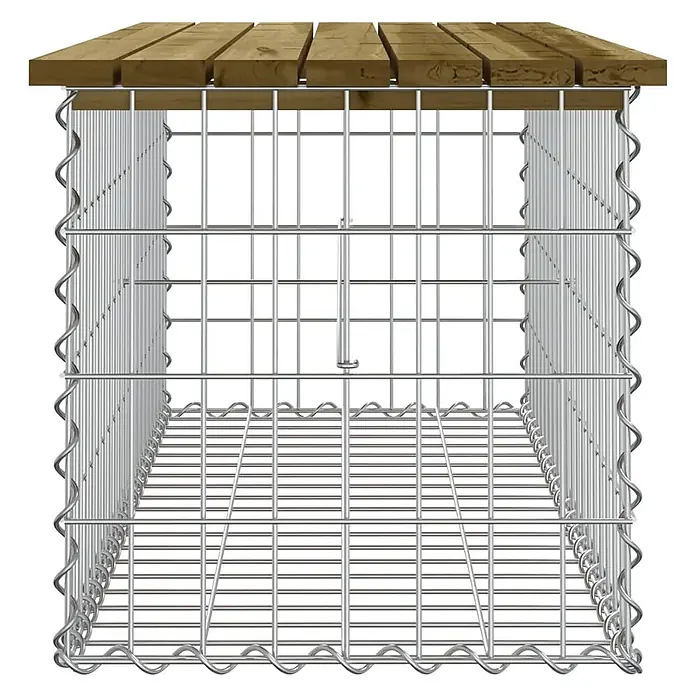Furnicato Gartenbank Kiefernholz imprägniert - B x T x H: 103 x 44 x 42 cm, Imprägniertes Kiefernholz - Silberner Gabionenkorb mit brauner Holzlattenauflage.