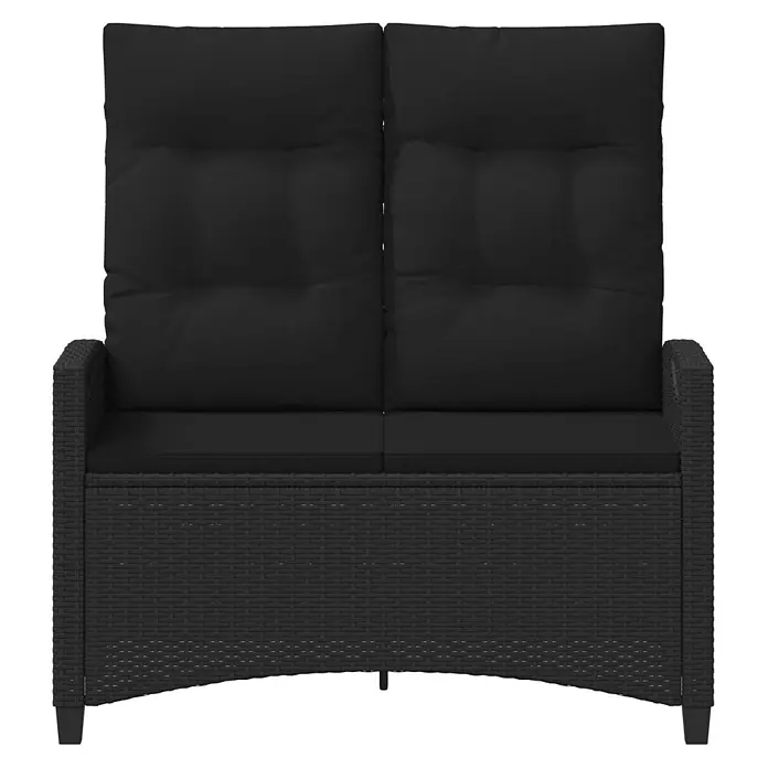 Furnicato Gartenbank pulverbeschichtet - B x T x H: 60 x 105 x 112 cm, Schwarz - Schwarzes 2-Sitzer Poly-Rattan Gartensofa mit dicken schwarzen Kissen.