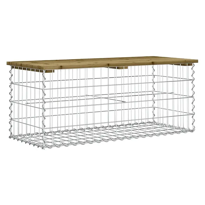 Furnicato Gartenbank Kiefernholz imprägniert - B x T x H: 103 x 44 x 42 cm, Imprägniertes Kiefernholz - Gabionenbank mit Metallgitterrahmen und Holzplatte.