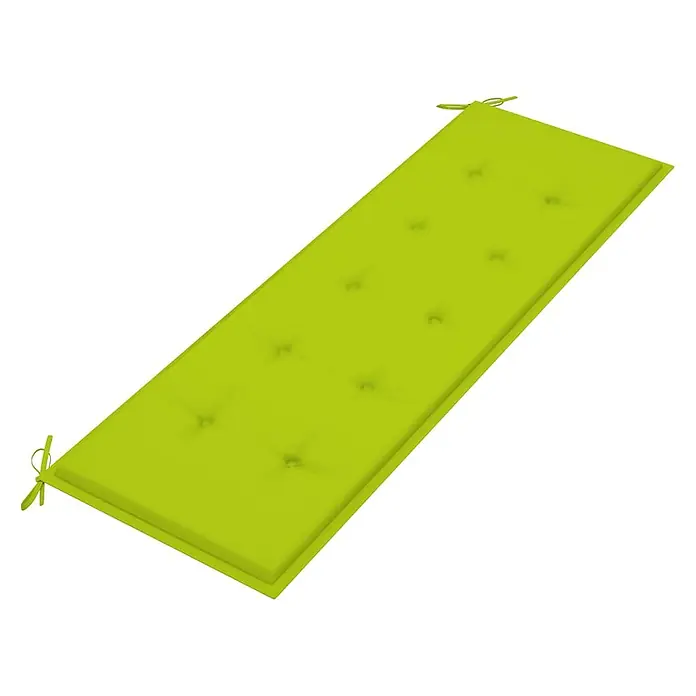 Furnicato Gartenbank Eukalyptusholz geölt - B x T x H: 150 x 60 x 89 cm, Knallgrün - Limettengrünes, gestepptes Gartenbankkissen mit Bändern.