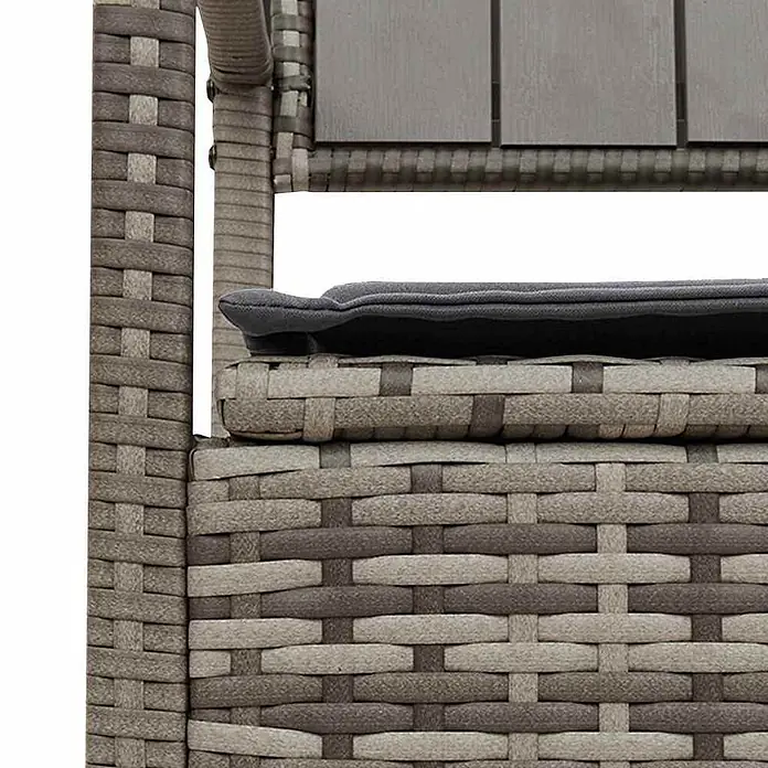 Furnicato Gartenbank PE-Rattan - B x T x H: 111,5 x 54 x 74 cm, Grau und Dunkelgrau - Geflochtene graue und braune Gartenmöbel mit dunklem Kissen.