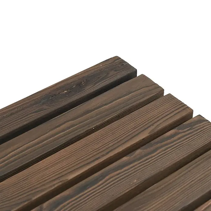 Furnicato Gartenbank Tannen-Massivholz gebrannt - B x T x H: 115 x 28 x 39,5 cm, Dunkelbraun - Dunkelbraune Lamellenholzoberfläche mit sichtbarer Maserung.