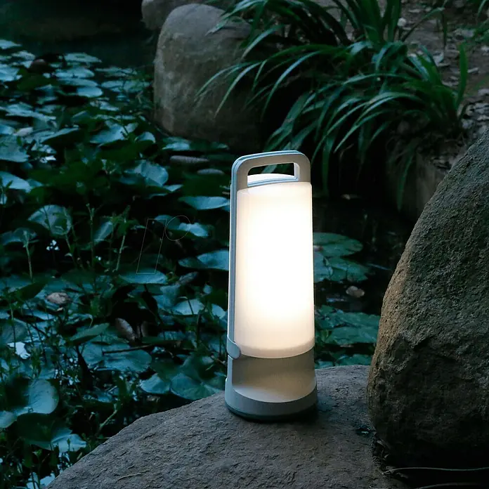 Lutec Lámpara decorativa solar LED Dragonfly - L x An x Al: 10,2 x 10,2 x 28,2 cm, Naranja, IP54 - Una lámpara portátil brilla intensamente entre la exuberante vegetación y las rocas, iluminando el entorno natural.