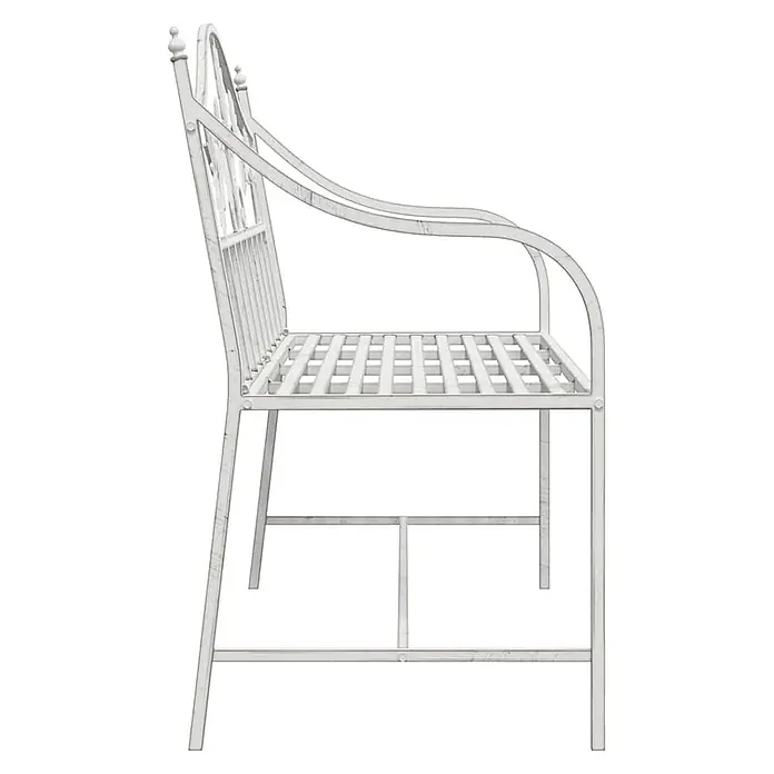 Furnicato Gartenbank Stahl Antik-Weiß - B x T x H: 52,5 x 104 x 89 cm, Weiß - Weiße Metallgartenbank mit Lattenrostsitz und Rückenlehne sowie geschwungenen Armlehnen.