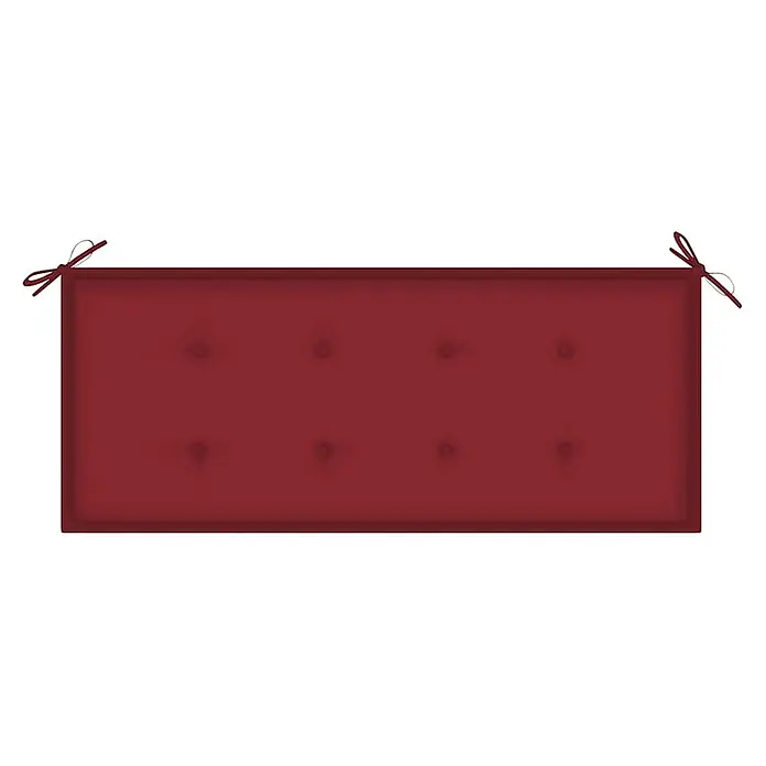 Furnicato Gartenbank Akazienholz geölt - B x T x H: 58 x 120 x 90 cm, Weinrot - Rotes rechteckiges Kissen mit Bändern und Steppung.