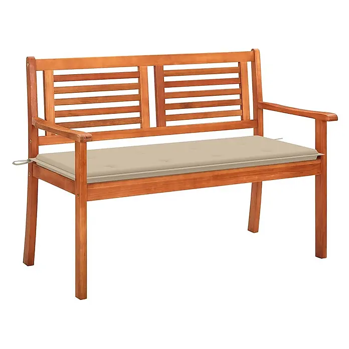 Furnicato Gartenbank - B x T x H: 60 x 120 x 89 cm, Beige - Holz Gartenbank mit Naturholzoberfläche und beigem Polsterkissen für bequemes Sitzen im Freien.