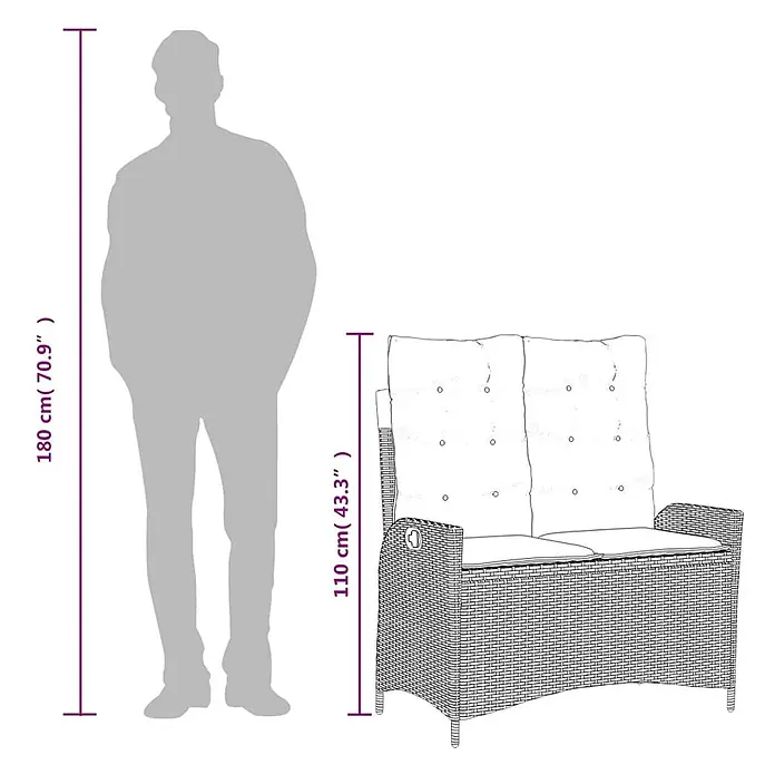 Furnicato Gartenbank PE-Rattan - B x T x H: 104 x 86 x 83 cm, Grau - Graue Poly-Rattan 2-Sitzer Gartenbank mit Kissen, 110 cm (43,3") hoch.