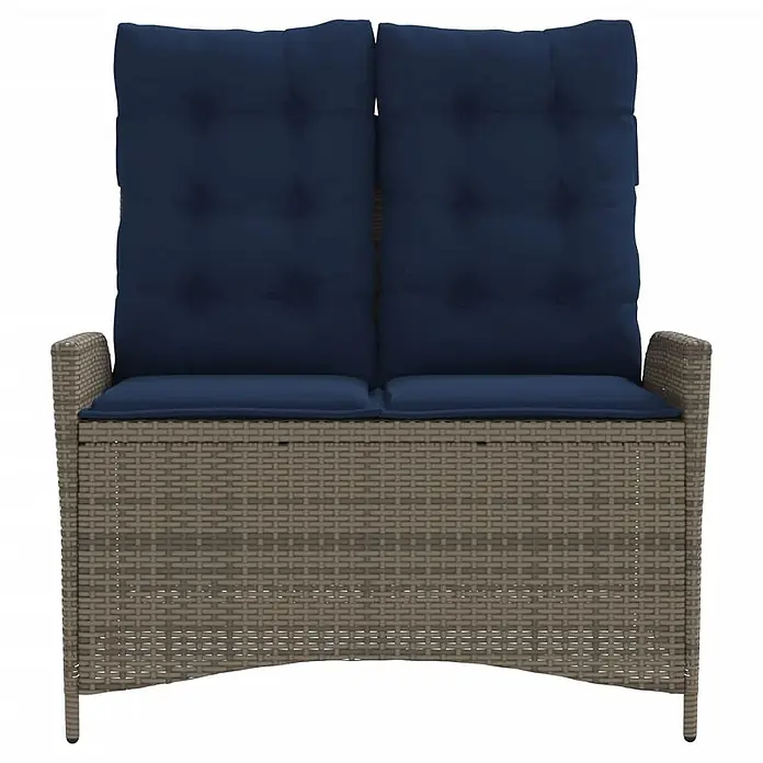Furnicato Gartenbank PE-Rattan - B x T x H: 104 x 86 x 83 cm, Grau - Zweisitzer-Gartenbank mit grauem Polyrattan-Gestell und dunkelblauen Kissen.