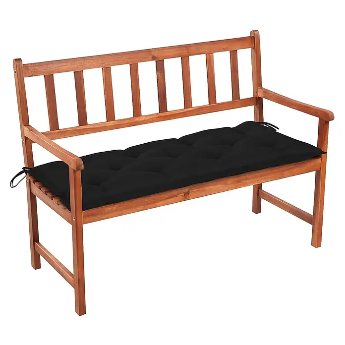 Furnicato Gartenbank Akazienholz geölt - B x T x H: 58 x 120 x 90 cm, Schwarz - Gartenbank aus Holz mit schwarzem, getuftetem Kissen.