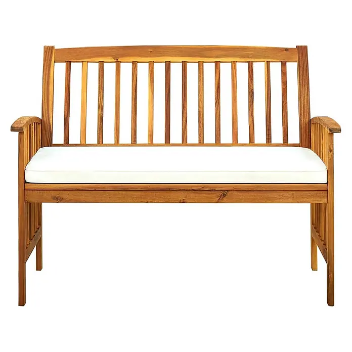 Furnicato Gartenbank Akazien-Massivholz - B x T x H: 119 x 64 x 90 cm, Creme - Hölzerne Gartenbank mit Naturholzfinish und weißem Sitzkissen.