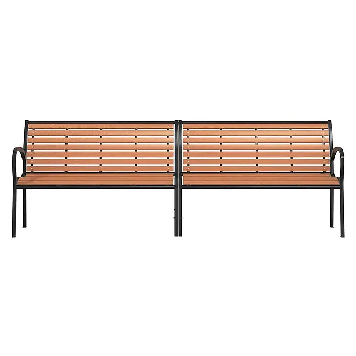 Furnicato Gartenbank pulverbeschichtet - B x T x H: 231 x 62 x 82 cm, Braun - Doppelte Parkbank mit schwarzem Metallrahmen und hellbraunen Holzlatten für bequeme Sitzgelegenheiten im Freien.