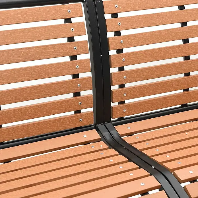 Furnicato Gartenbank pulverbeschichtet - B x T x H: 231 x 62 x 82 cm, Braun - Braune Lattenbank in Holzoptik mit schwarzem Metallrahmen und modularer Bauweise.