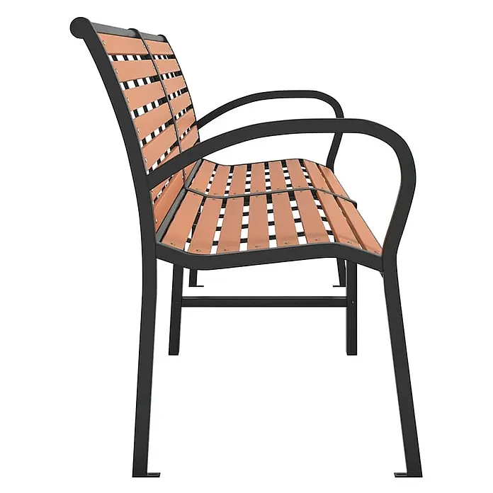 Furnicato Gartenbank pulverbeschichtet - B x T x H: 231 x 62 x 82 cm, Braun - Outdoorbank mit schwarzem Metallgestell und braunen Holzlatten, mit Rückenlehne und Armlehnen.