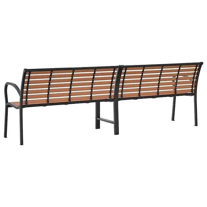 Furnicato Gartenbank pulverbeschichtet - B x T x H: 231 x 62 x 82 cm, Braun - Lange Outdoor-Bank mit schwarzem Metallrahmen und brauner Lattenrückenlehne und Sitzfläche.