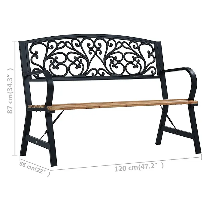 Furnicato Gartenbank Massivholz Gusseisen - B x T x H: 120 x 56 x 87 cm, Schwarz - Schwarz lackierte Gartenbank aus Metall mit verzierter Rückenlehne und Holzlatten.