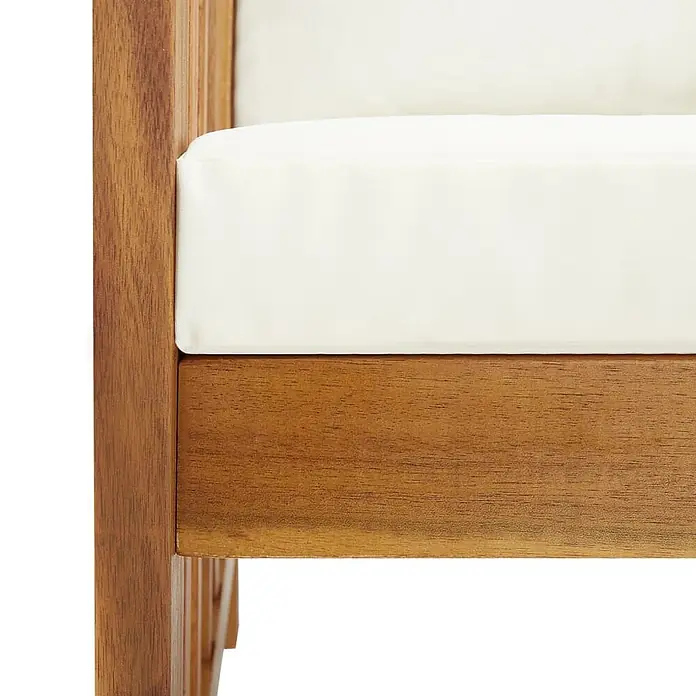 Furnicato Gartenbank Akazien-Massivholz geölt - B x T x H: 67 x 119 x 83 cm, Braun und Creme - Brauner Holzrahmen für Gartensessel mit cremeweißem Sitzkissen.
