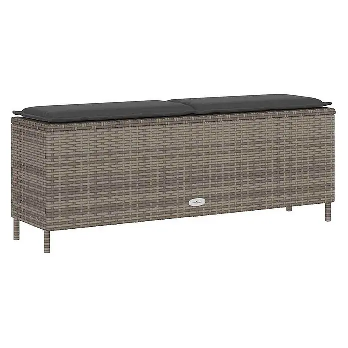 Furnicato Gartenbank PE-Rattan - B x T x H: 110 x 30 x 40,5 cm, Grau und Dunkelgrau - Beige Polyrattan-Sitzbank mit dunkelgrauen Kissen.