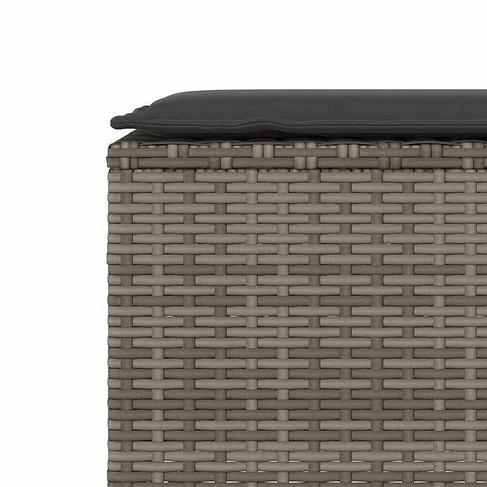 Furnicato Gartenbank PE-Rattan - B x T x H: 110 x 30 x 40,5 cm, Grau und Dunkelgrau - Graue geflochtene Outdoor-Aufbewahrungsbox mit dunklem Kissen.