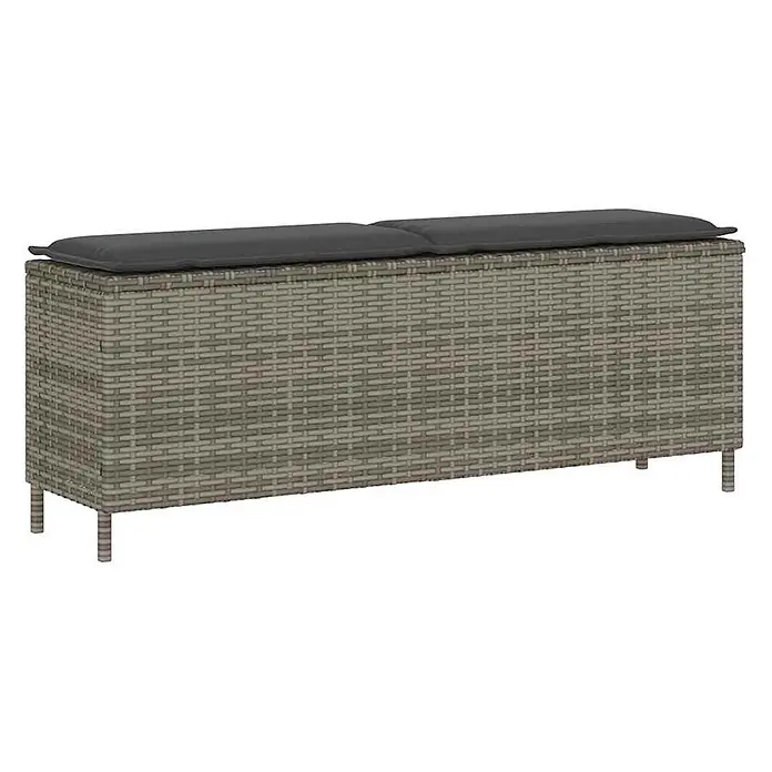 Furnicato Gartenbank PE-Rattan - B x T x H: 110 x 30 x 40,5 cm, Grau und Dunkelgrau - Graue Rattan-Sitzbank mit dunkelgrauen Kissen.