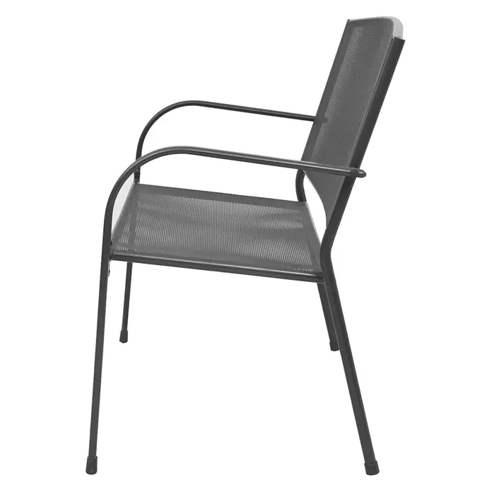 Furnicato Gartenbank pulverbeschichtet Anthrazit - B x T x H: 108 x 60 x 88 cm, Anthrazit - Dunkelgrauer perforierter Metallstuhl mit Armlehnen, Seitenansicht.