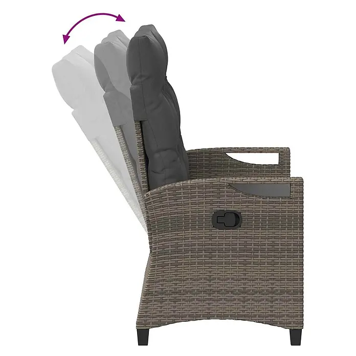 Furnicato Gartenbank - B x T x H: 60 x 60 x 112 cm, Grau und Dunkelgrau - Brauner Rattansessel mit grauem Kissen und verstellbarer, kippbarer Rückenlehne.