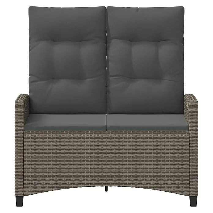 Furnicato Gartenbank - B x T x H: 60 x 60 x 112 cm, Grau und Dunkelgrau - Zweisitzer-Gartensofa mit grauem Rattan-Geflecht und hohen dunkelgrauen Kissen.