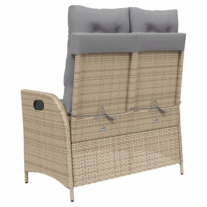 Furnicato Gartenbank - B x T x H: 86 x 86 x 93 cm, Beige und Grau - Hellbeige geflochtene Rattan-2-Sitzer-Gartenbank mit grauen Kissen.
