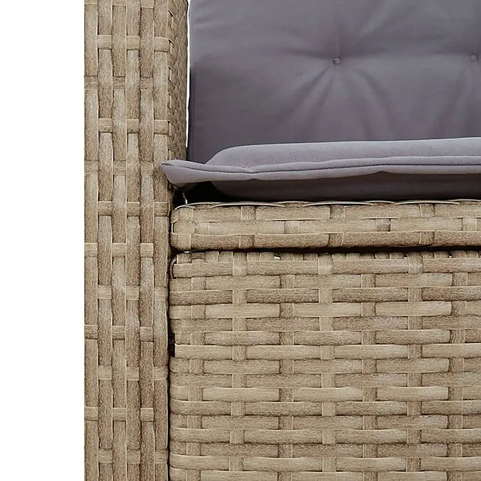 Furnicato Gartenbank - B x T x H: 86 x 86 x 93 cm, Beige und Grau - Nahaufnahme beigefarbener Rattan-Gartenmöbel mit grauen Sitz- und Rückenkissen, das Rückenkissen ist kapitoniert.