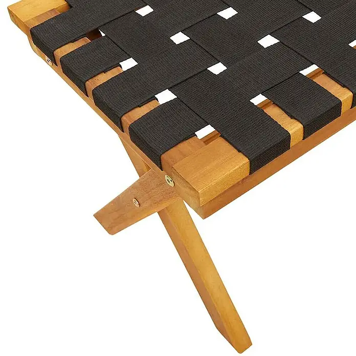 Furnicato Gartenbank Akazien-Massivholz geölt - B x T x H: 34 x 100 x 42 cm, Schwarz - Hocker aus Holz mit schwarzem Flechtband-Sitz und robustem Holzrahmen.
