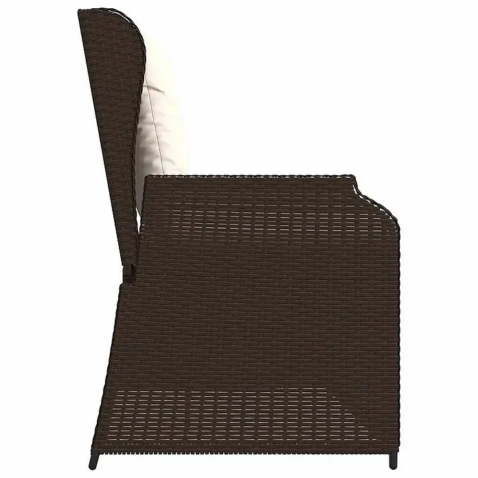 Furnicato Gartenbank - B x T x H: 95 x 110 x 95 cm, Braun - Seitenansicht eines dunkelbraunen Rattan-Gartensessels mit weißem Kissen.