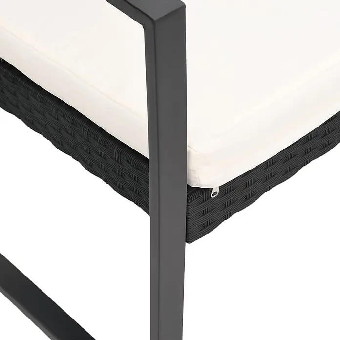 Furnicato Gartenbank PP-Rattan Anthrazit - B x T x H: 103,5 x 57 x 77,5 cm, Schwarz - Schwarzmetallgestelltes Möbelstück mit schwarzem Geflecht und cremefarbenem Kissen, Reißverschluss sichtbar.