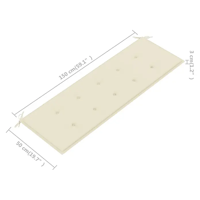 Furnicato Gartenbank aus Eukalyptusholz mit Auflage, 150 x 60 x 89 cm -  - Beiges getuftetes Bankkissen mit Bindebändern.
