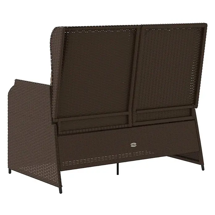Furnicato Gartenbank Poly-Rattan Cremeweiß - B x T x H: 67 x 110 x 95 cm, Braun und Cremeweiß - Braunes, geflochtenes Outdoor-Liebessofa, Rückansicht.