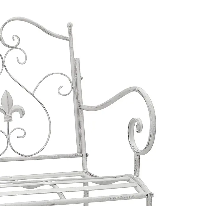 Furnicato Gartenbank Stahl Antik-Weiß - B x T x H: 54 x 104 x 93 cm, Weiß - Antik weiße Metallgartenbank mit Zierschnörkeln und Fleur-de-Lis-Motiv.